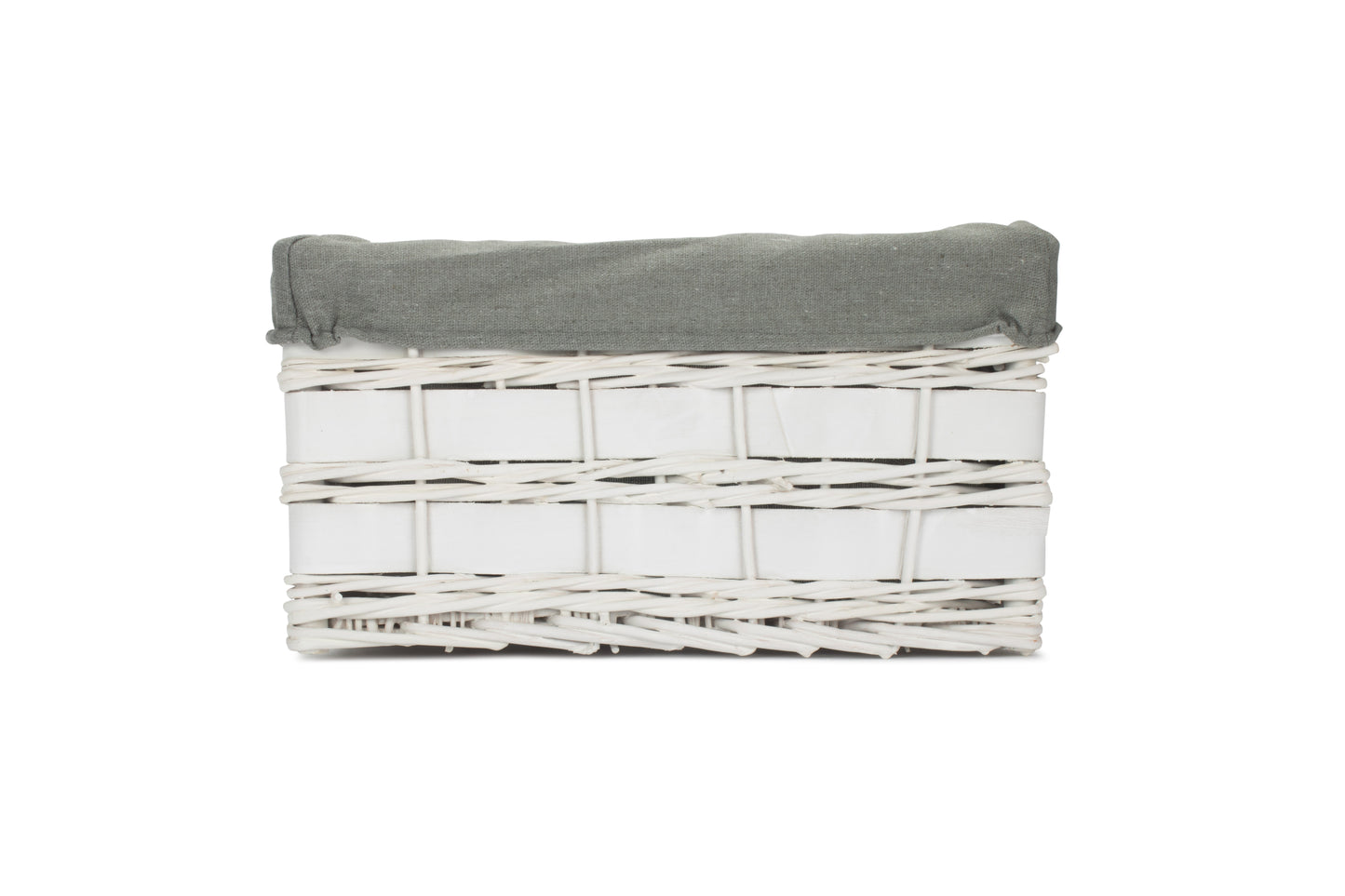 SMALL WHITE SCANDI STORAGE BASKET with GREY SAGE LINING
