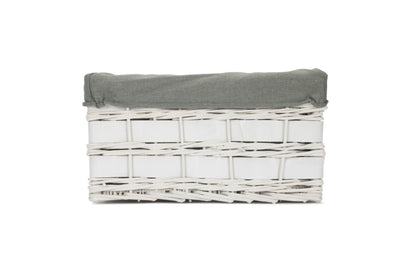 SMALL WHITE SCANDI STORAGE BASKET with GREY SAGE LINING