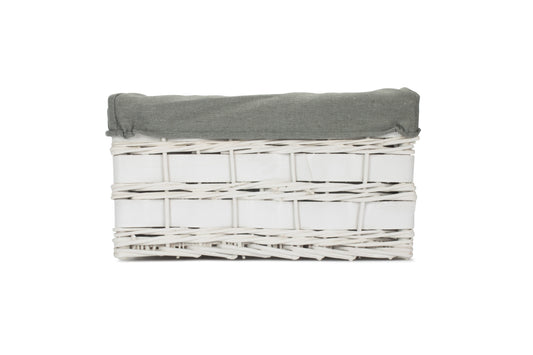 SMALL WHITE SCANDI STORAGE BASKET with GREY SAGE LINING