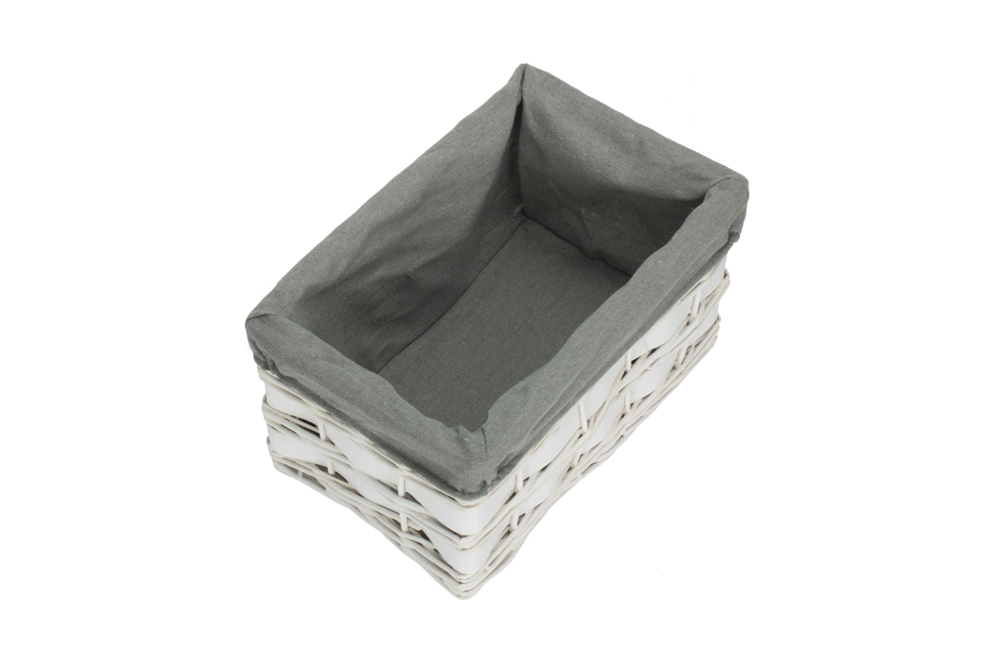 SMALL WHITE SCANDI STORAGE BASKET with GREY SAGE LINING