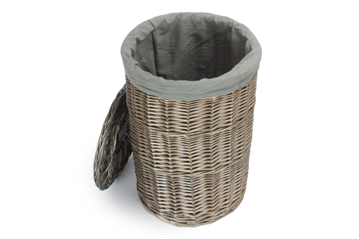 SMALL ANTIQUE WASH ROUND LAUNDRY BASKET with GREY SAGE LINING