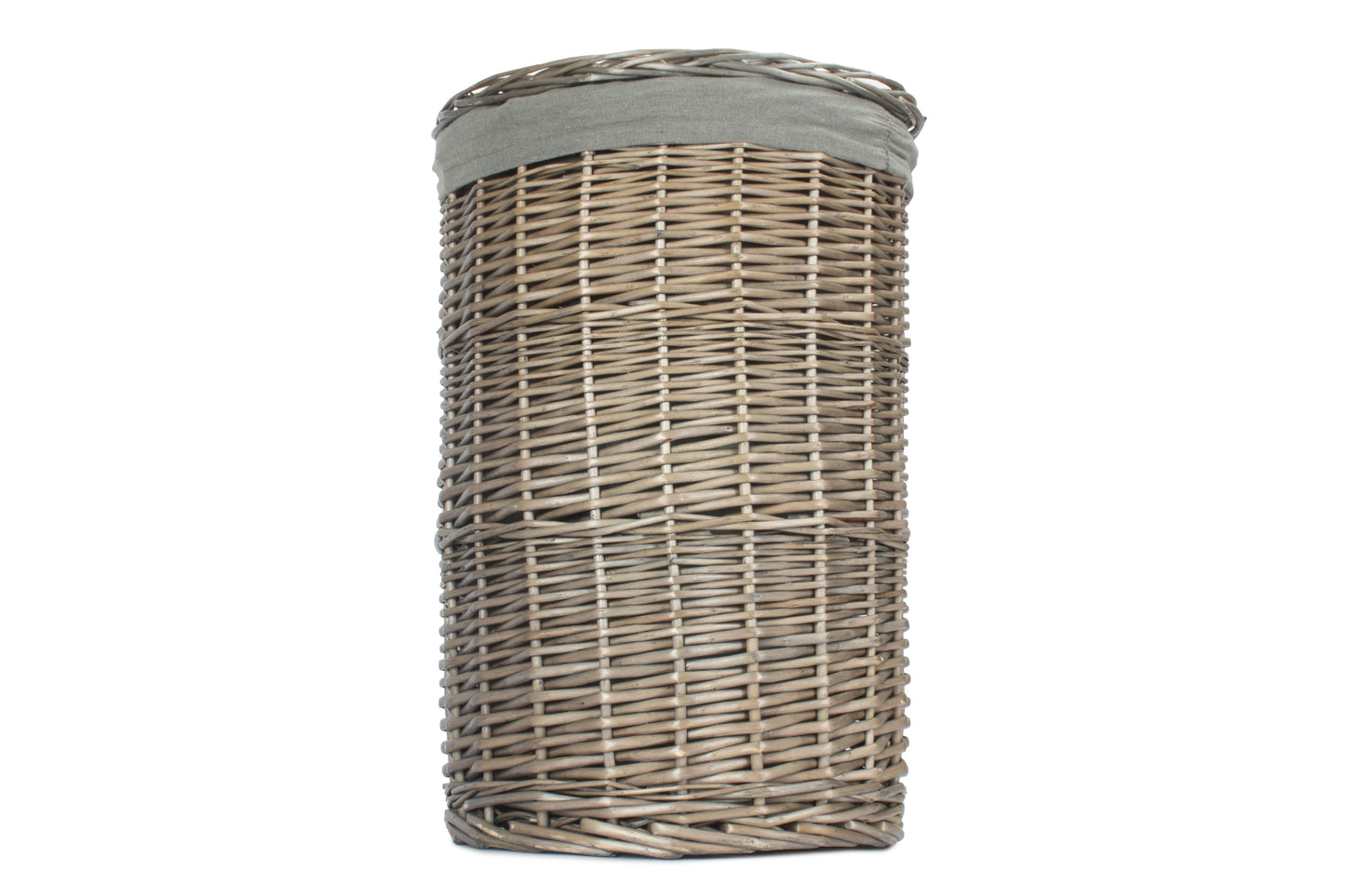 SMALL ANTIQUE WASH ROUND LAUNDRY BASKET with GREY SAGE LINING