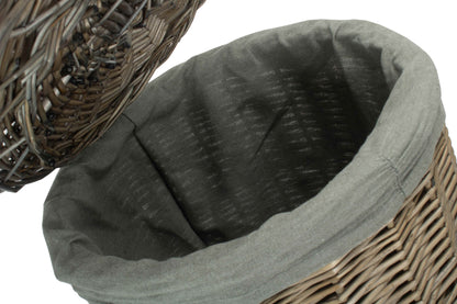SMALL ANTIQUE WASH ROUND LAUNDRY BASKET with GREY SAGE LINING