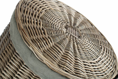 LARGE ANTIQUE WASH ROUND LAUNDRY BASKET with GREY SAGE LINING
