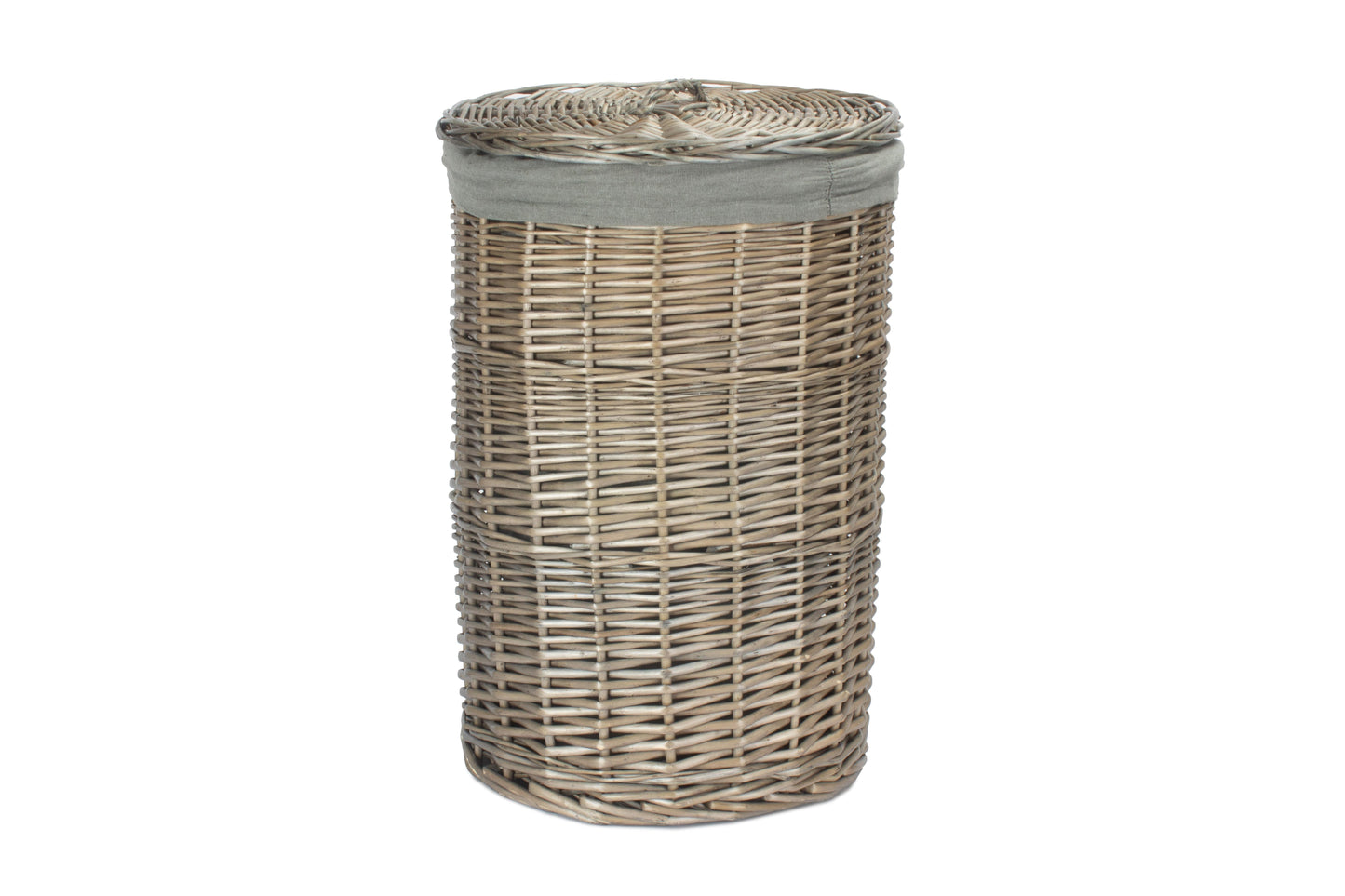 SMALL ANTIQUE WASH ROUND LAUNDRY BASKET with GREY SAGE LINING