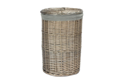 SMALL ANTIQUE WASH ROUND LAUNDRY BASKET with GREY SAGE LINING