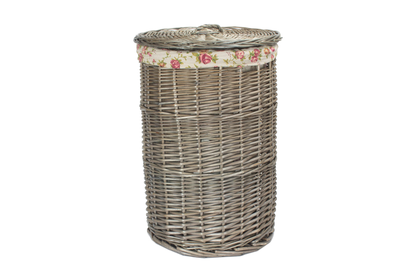SMALL ANTIQUE WASH ROUND LAUNDRY BASKET with GARDEN ROSE LINING