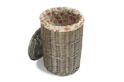 SMALL ANTIQUE WASH ROUND LAUNDRY BASKET with GARDEN ROSE LINING