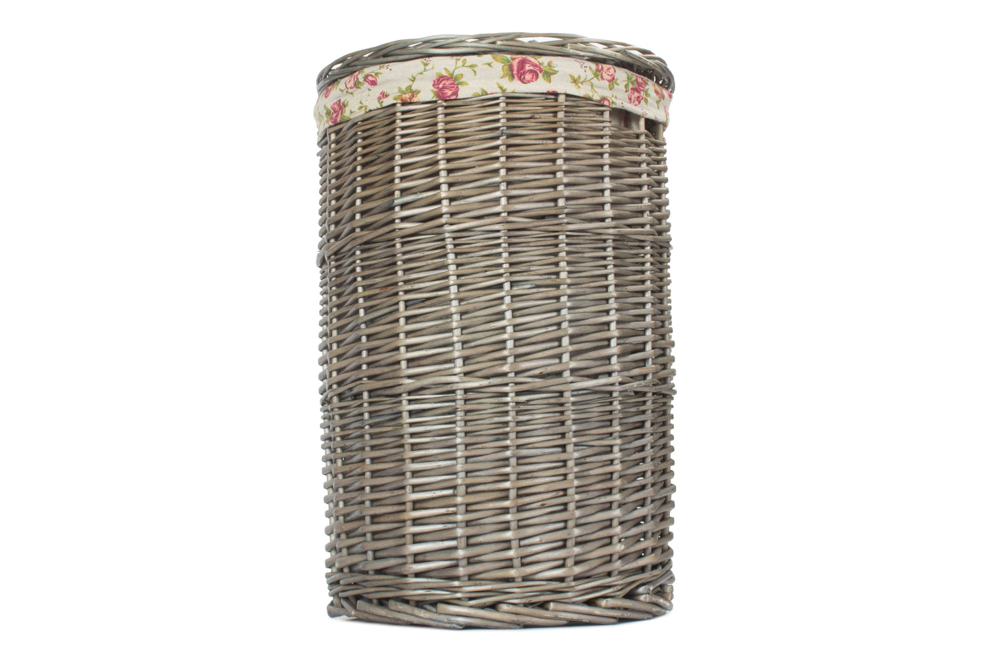 SMALL ANTIQUE WASH ROUND LAUNDRY BASKET with GARDEN ROSE LINING