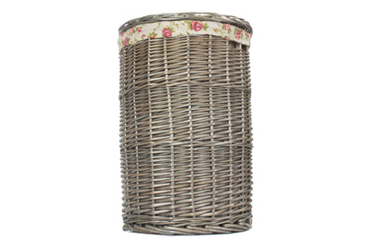 SMALL ANTIQUE WASH ROUND LAUNDRY BASKET with GARDEN ROSE LINING