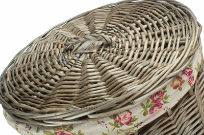SMALL ANTIQUE WASH ROUND LAUNDRY BASKET with GARDEN ROSE LINING