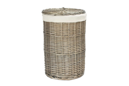SMALL ANTIQUE WASH ROUND LAUNDRY BASKET with WHITE LINING
