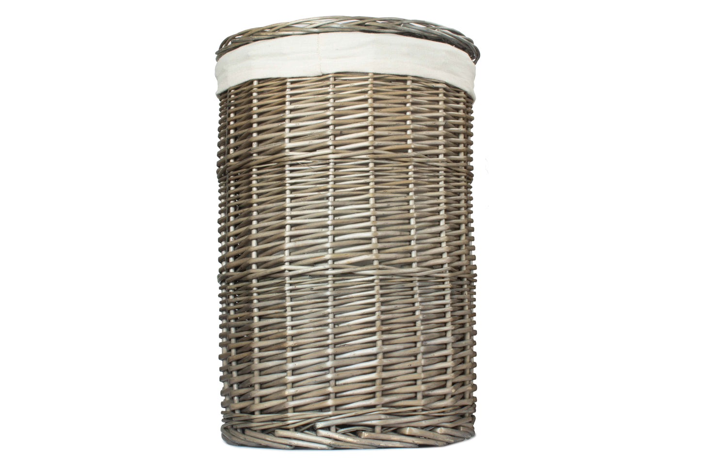 SMALL ANTIQUE WASH ROUND LAUNDRY BASKET with WHITE LINING