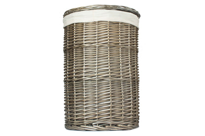 SMALL ANTIQUE WASH ROUND LAUNDRY BASKET with WHITE LINING