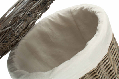 SMALL ANTIQUE WASH ROUND LAUNDRY BASKET with WHITE LINING