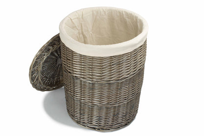 LARGE ANTIQUE WASH ROUND LAUNDRY BASKET with WHITE LINING