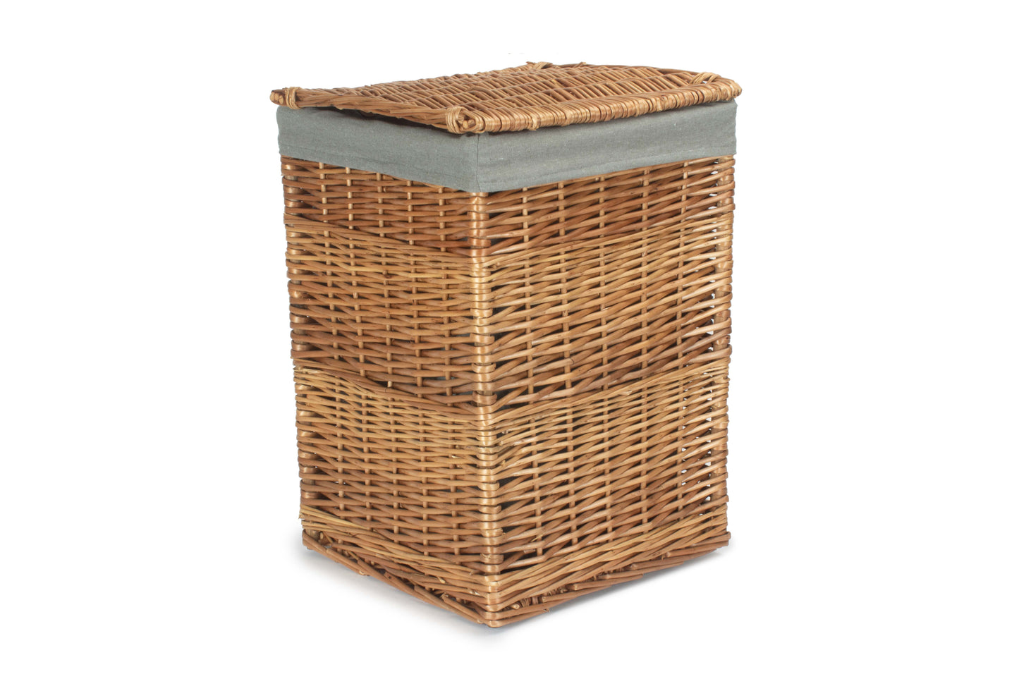 LIGHT STEAMED SMALL SQUARE LAUNDRY BASKET with GREY SAGE LINING