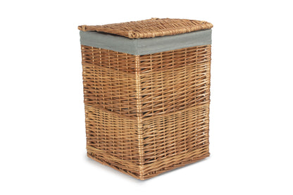 LIGHT STEAMED SMALL SQUARE LAUNDRY BASKET with GREY SAGE LINING