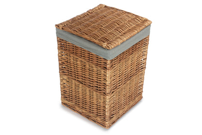 LIGHT STEAMED SMALL SQUARE LAUNDRY BASKET with GREY SAGE LINING