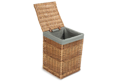 LIGHT STEAMED SMALL SQUARE LAUNDRY BASKET with GREY SAGE LINING