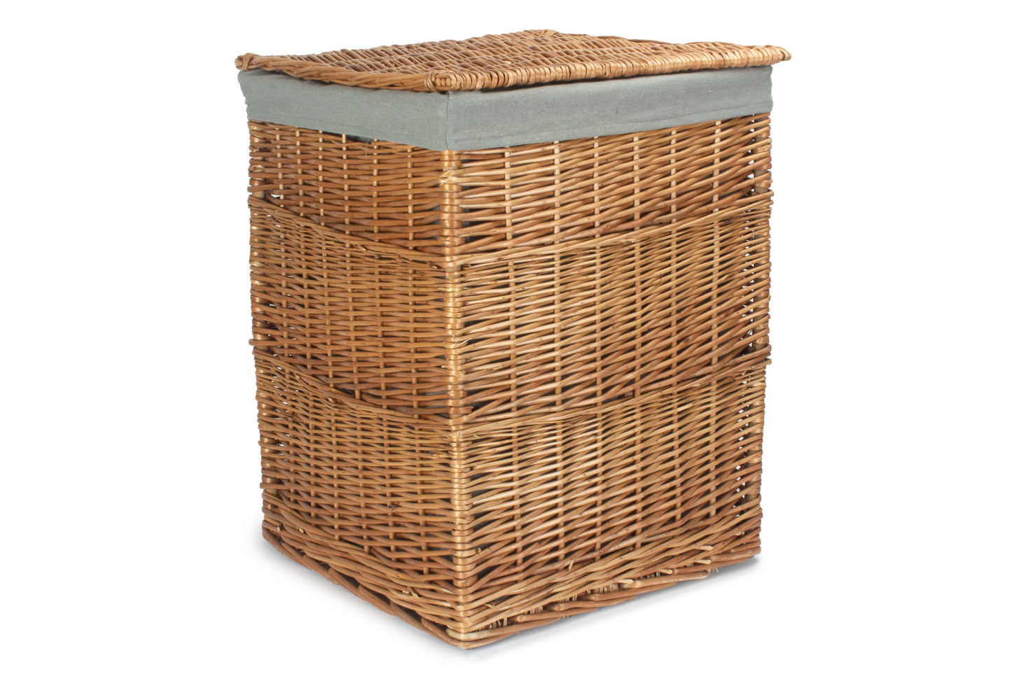 LIGHT STEAMED LARGE SQUARE LAUNDRY BASKET with GREY SAGE LINING