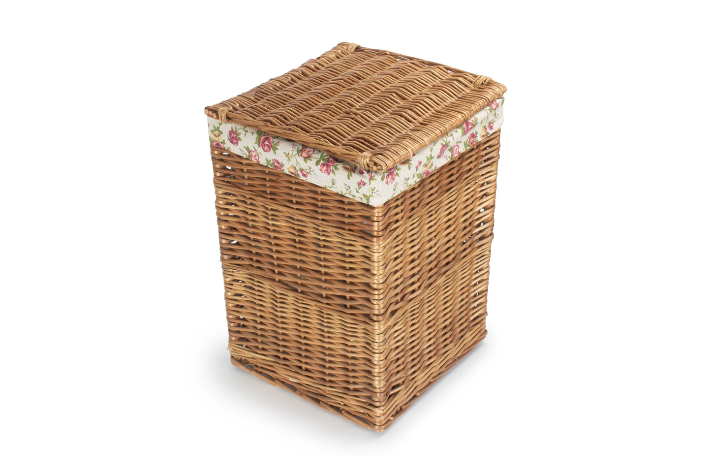 LIGHT STEAMED SMALL SQUARE LAUNDRY BASKET with GARDEN ROSE LINING