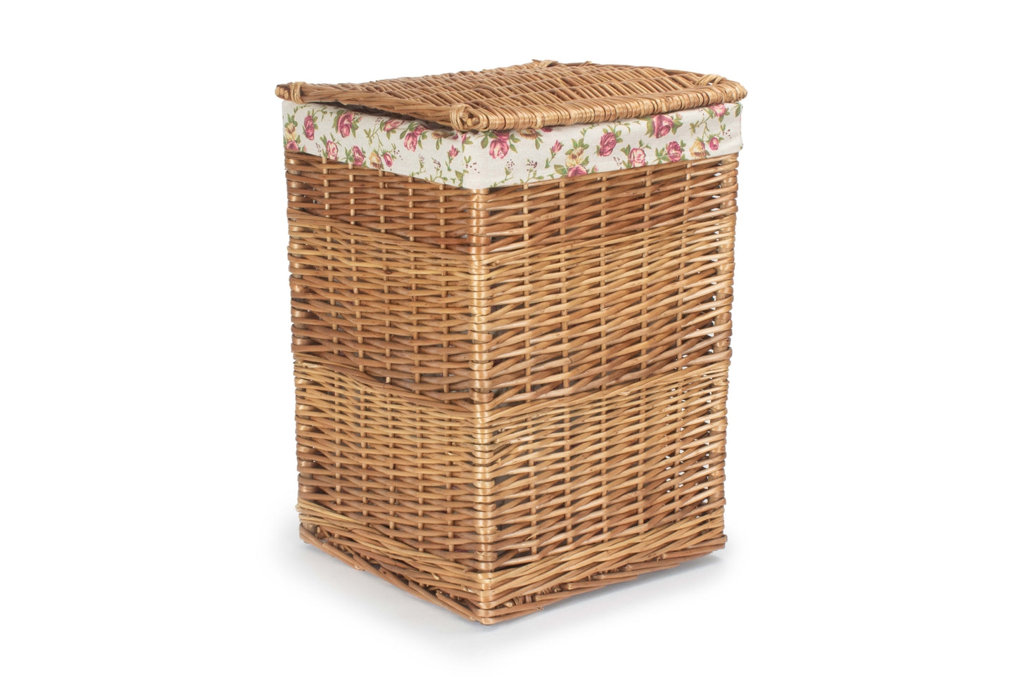 LIGHT STEAMED SMALL SQUARE LAUNDRY BASKET with GARDEN ROSE LINING