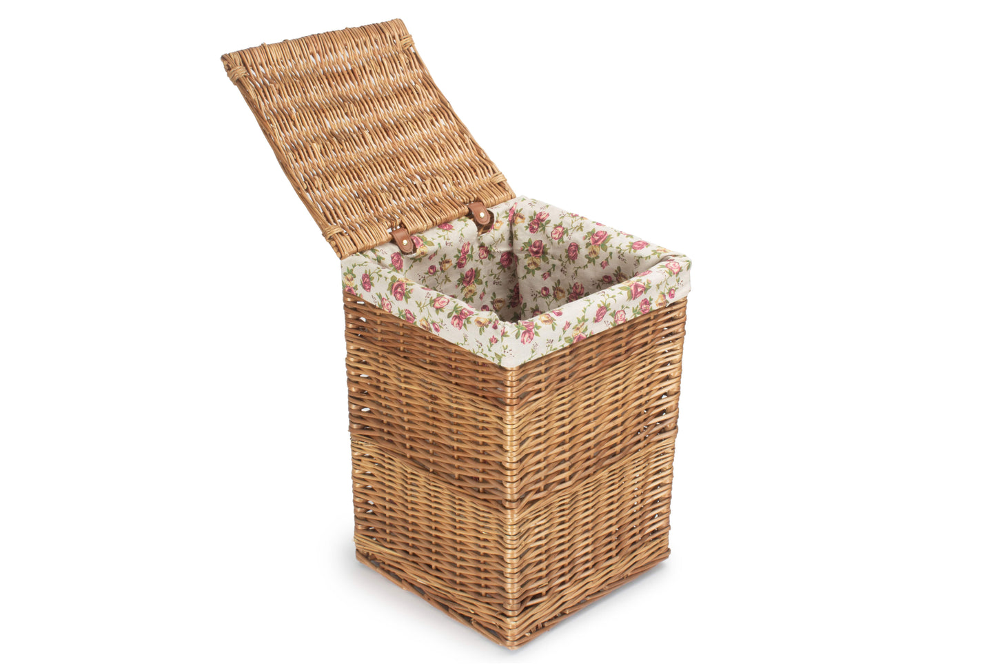 LIGHT STEAMED SMALL SQUARE LAUNDRY BASKET with GARDEN ROSE LINING