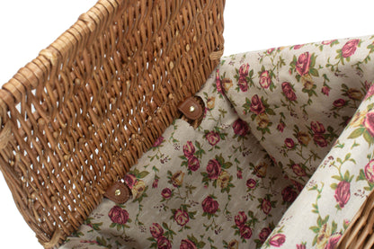 LIGHT STEAMED SMALL SQUARE LAUNDRY BASKET with GARDEN ROSE LINING
