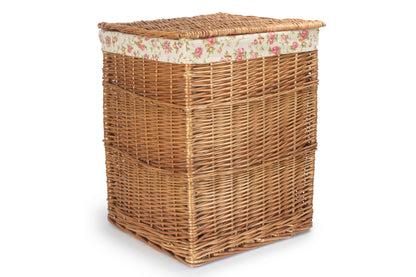 LIGHT STEAMED LARGE SQUARE LAUNDRY BASKET with GARDEN ROSE LINING