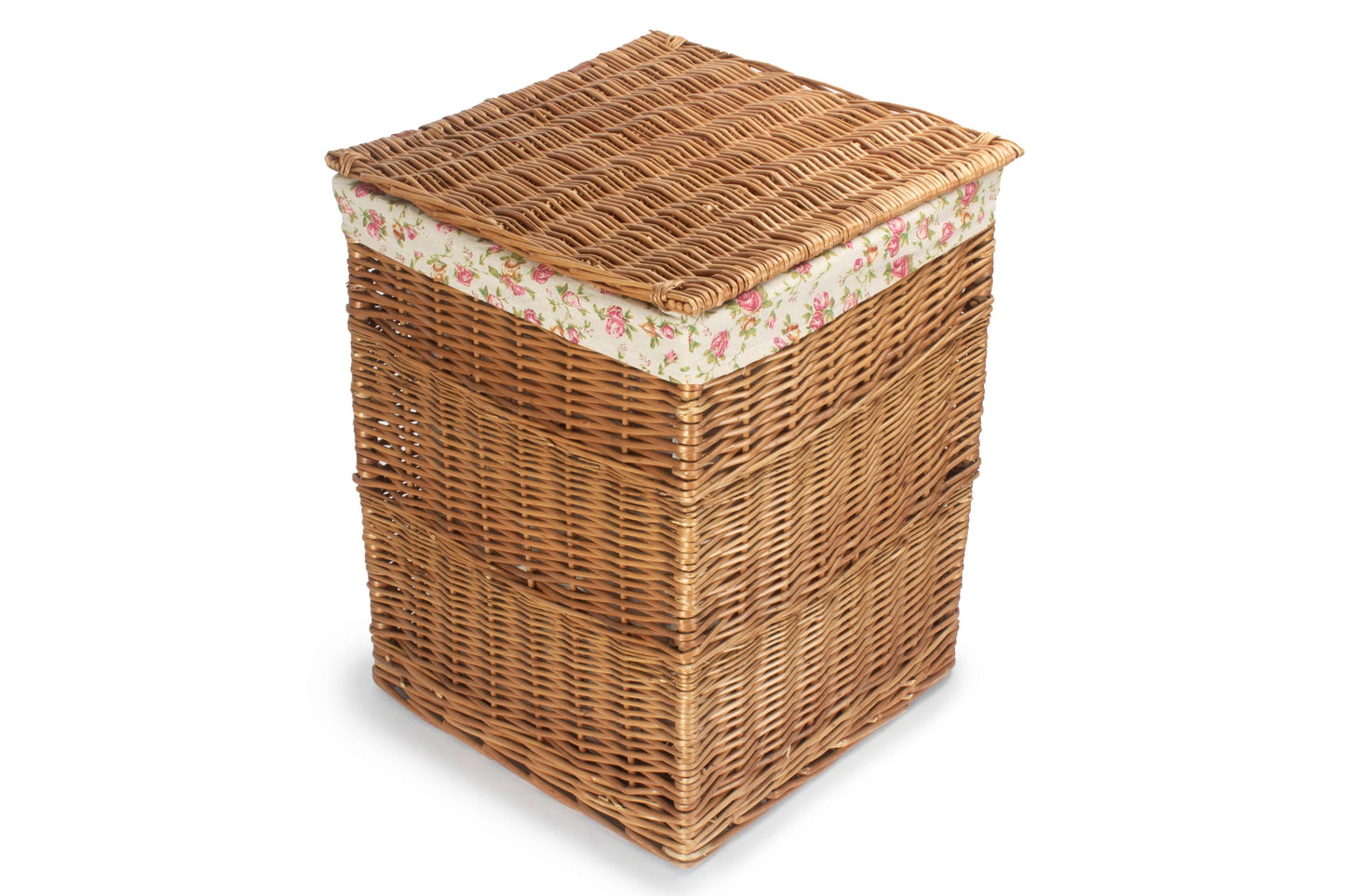LIGHT STEAMED LARGE SQUARE LAUNDRY BASKET with GARDEN ROSE LINING