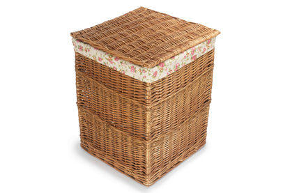 LIGHT STEAMED LARGE SQUARE LAUNDRY BASKET with GARDEN ROSE LINING