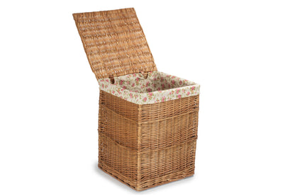LIGHT STEAMED LARGE SQUARE LAUNDRY BASKET with GARDEN ROSE LINING