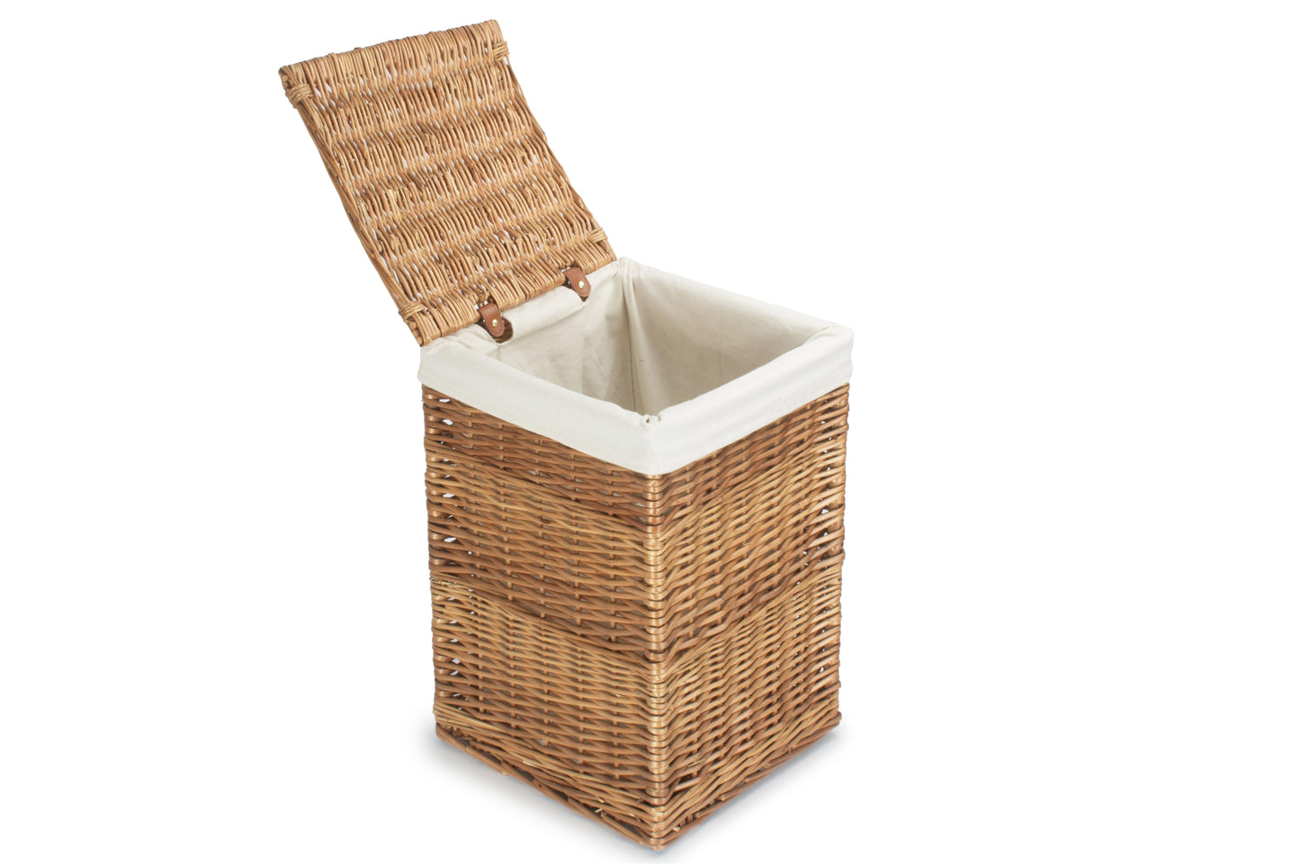 LIGHT STEAMED SMALL SQUARE LAUNDRY BASKET with WHITE LINING