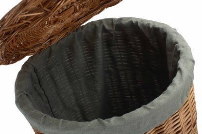 LARGE LIGHT STEAMED ROUND LINEN BASKET with GREY SAGE LINING