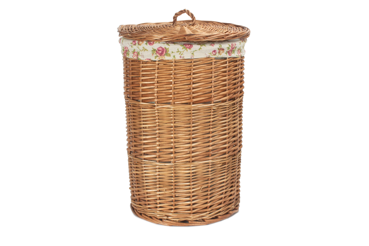 SMALL LIGHT STEAMED ROUND LINEN BASKET with GARDEN ROSE LINING