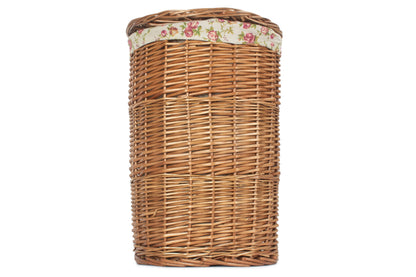 SMALL LIGHT STEAMED ROUND LINEN BASKET with GARDEN ROSE LINING