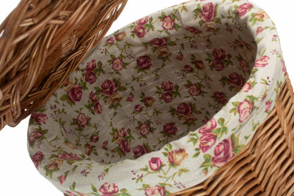 SMALL LIGHT STEAMED ROUND LINEN BASKET with GARDEN ROSE LINING