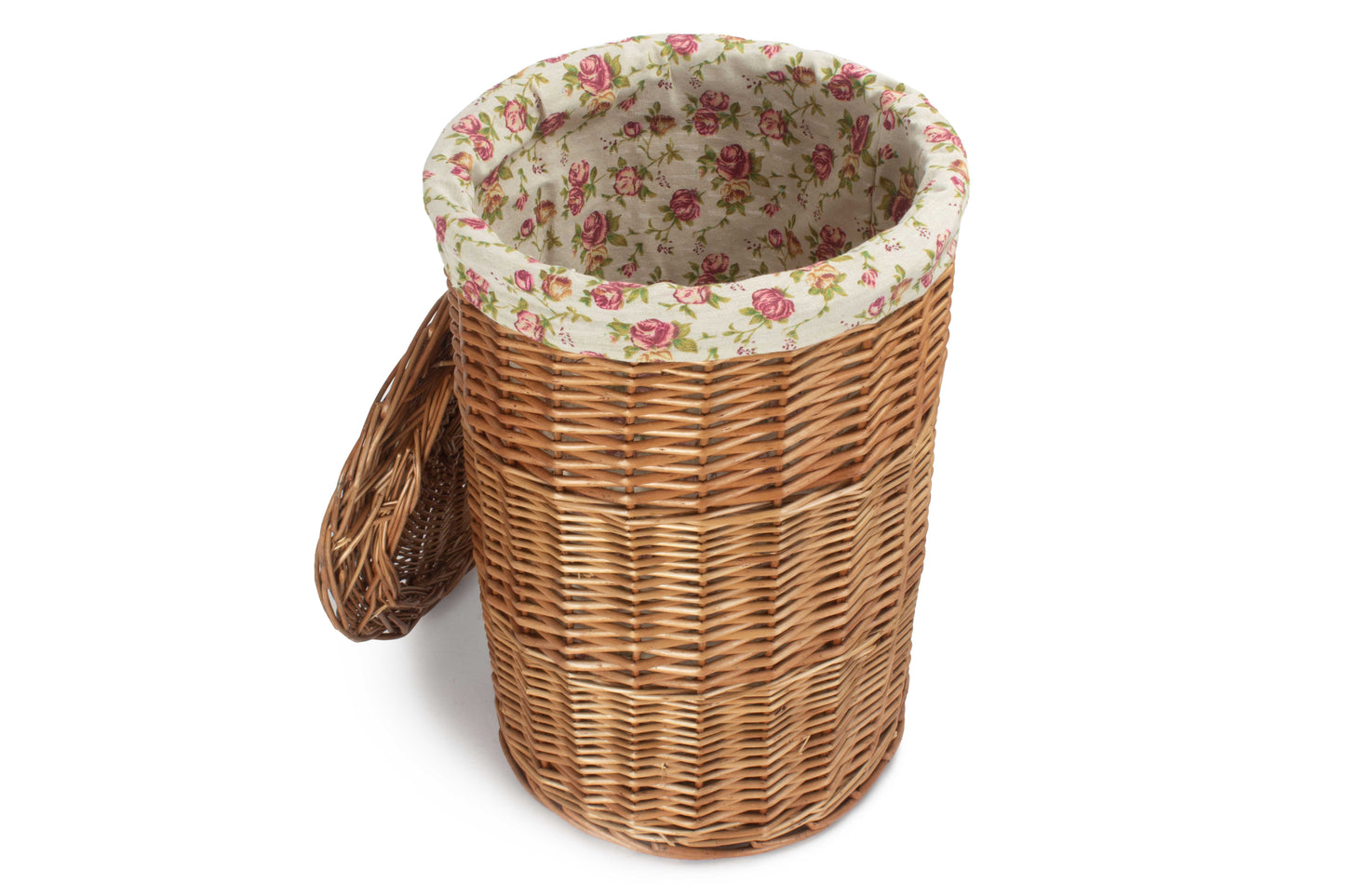 SMALL LIGHT STEAMED ROUND LINEN BASKET with GARDEN ROSE LINING