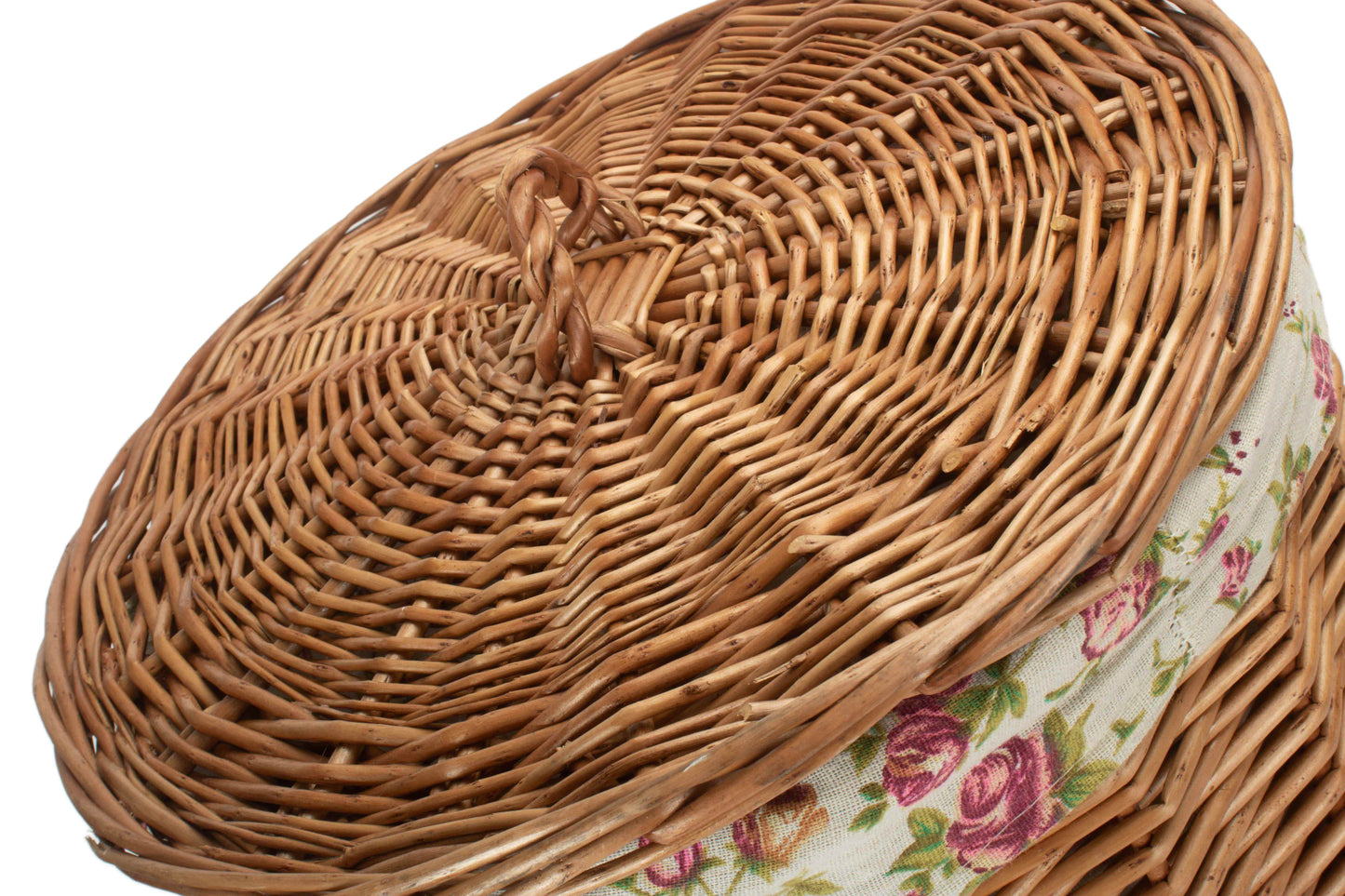 SMALL LIGHT STEAMED ROUND LINEN BASKET with GARDEN ROSE LINING