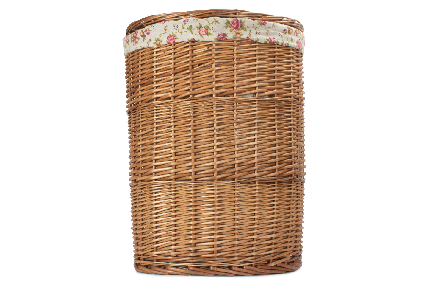 LARGE LIGHT STEAMED ROUND LINEN BASKET with GARDEN ROSE LINING