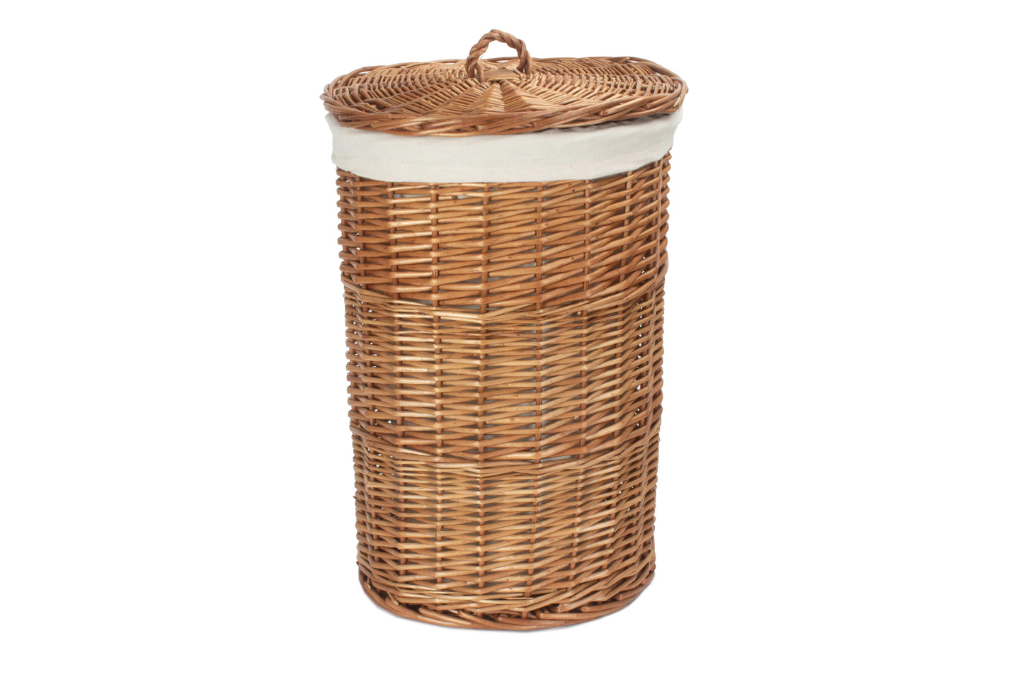 SMALL LIGHT STEAMED ROUND LINEN BASKET with WHITE LINING
