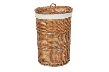 SMALL LIGHT STEAMED ROUND LINEN BASKET with WHITE LINING