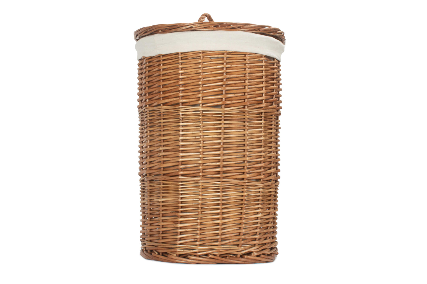 SMALL LIGHT STEAMED ROUND LINEN BASKET with WHITE LINING