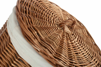 SMALL LIGHT STEAMED ROUND LINEN BASKET with WHITE LINING