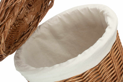 SMALL LIGHT STEAMED ROUND LINEN BASKET with WHITE LINING