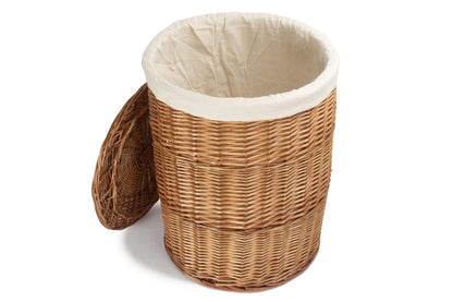 LARGE LIGHT STEAMED ROUND LINEN BASKET with WHITE LINING