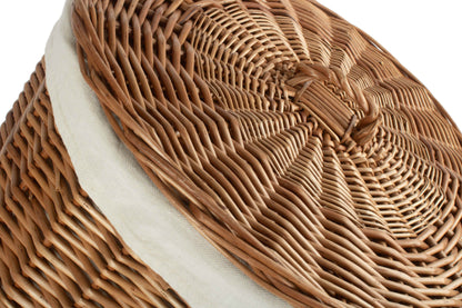 LARGE LIGHT STEAMED ROUND LINEN BASKET with WHITE LINING