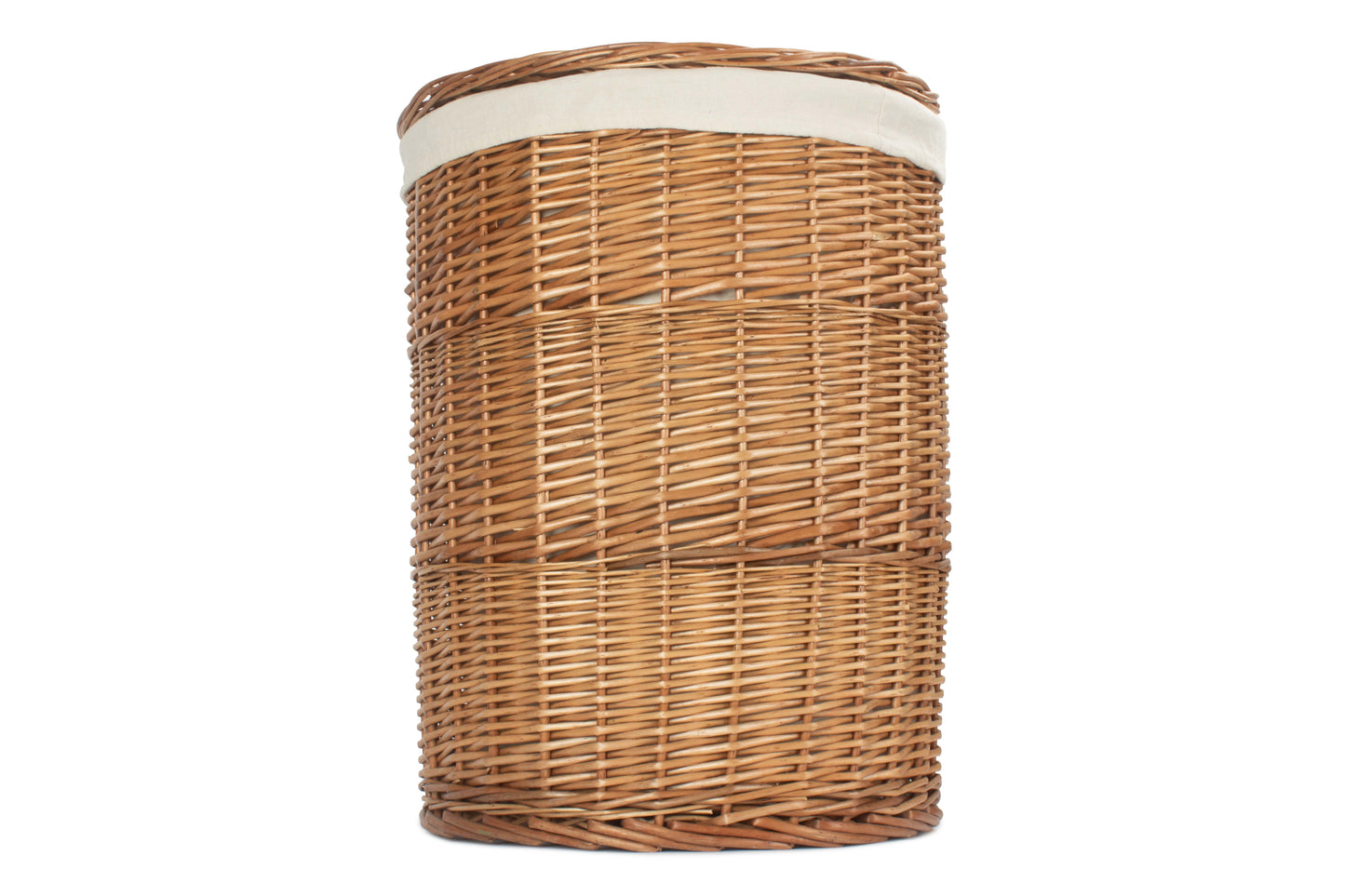 LARGE LIGHT STEAMED ROUND LINEN BASKET with WHITE LINING