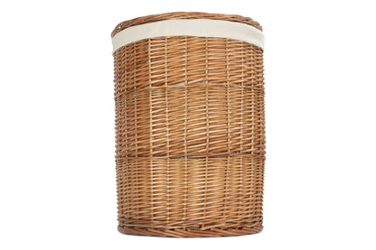 LARGE LIGHT STEAMED ROUND LINEN BASKET with WHITE LINING